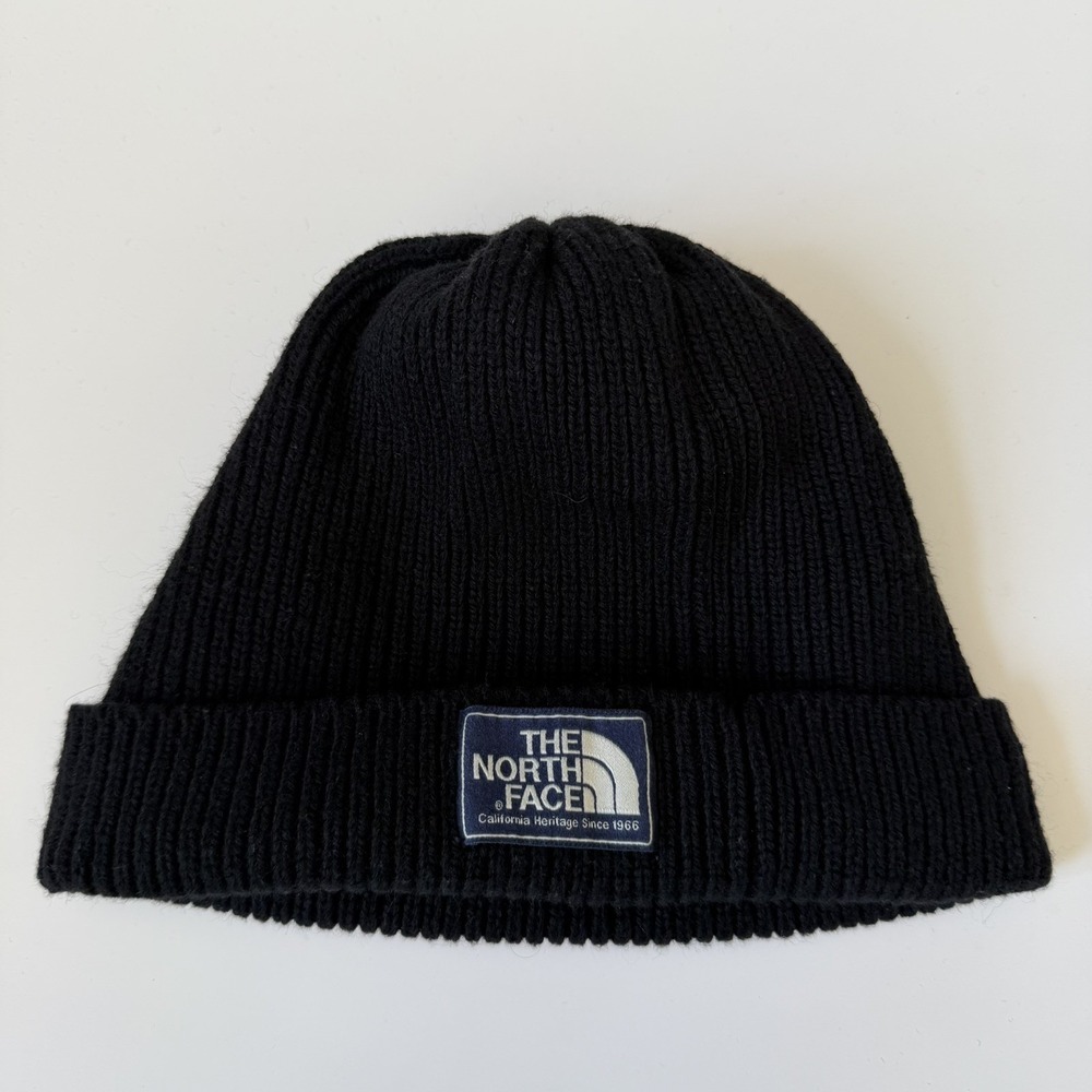 The North Face Salty Dog Beanie Black Ribbed Knit Wool Blend Cuffed Hat One Size
